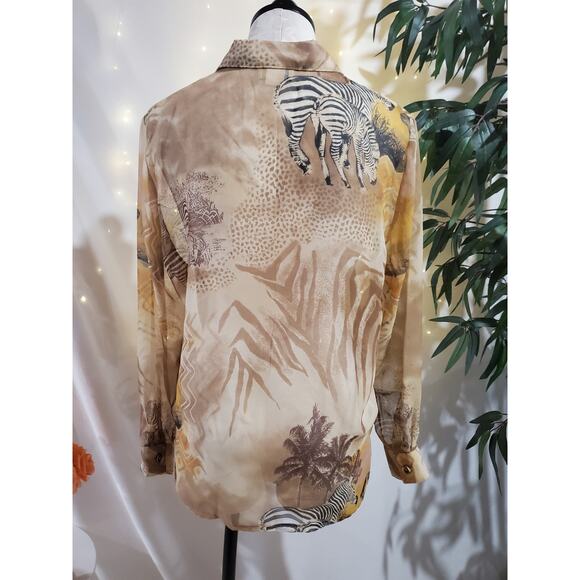 Vtg 80s Sea Suns Sheer Safari Zebra Animal Print Button Blouse Womens Size M - Picture 3 of 10